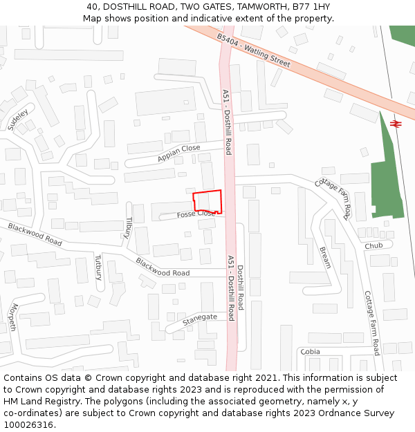 40, DOSTHILL ROAD, TWO GATES, TAMWORTH, B77 1HY: Location map and indicative extent of plot