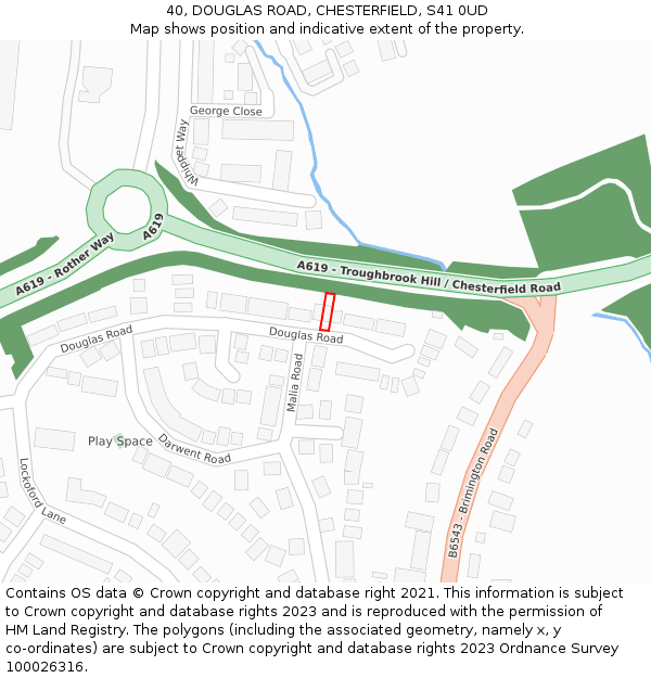 40, DOUGLAS ROAD, CHESTERFIELD, S41 0UD: Location map and indicative extent of plot