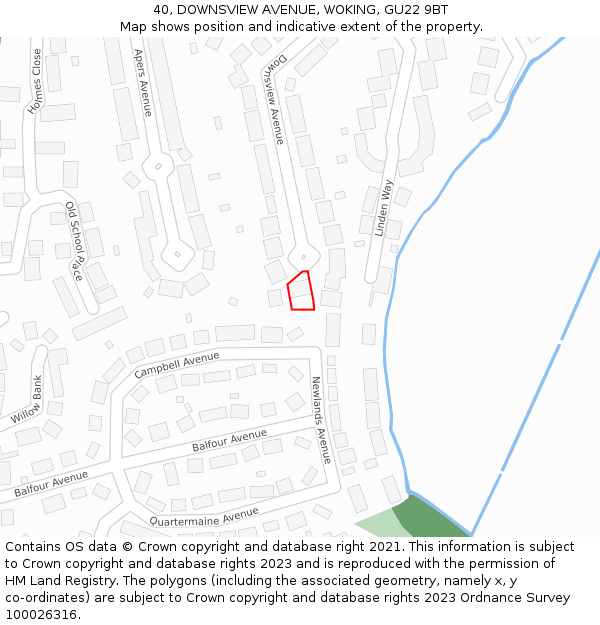 40, DOWNSVIEW AVENUE, WOKING, GU22 9BT: Location map and indicative extent of plot