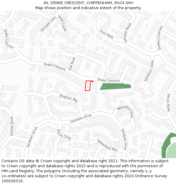 40, DRAKE CRESCENT, CHIPPENHAM, SN14 0XH: Location map and indicative extent of plot