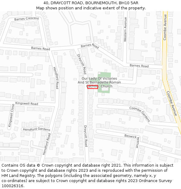 40, DRAYCOTT ROAD, BOURNEMOUTH, BH10 5AR: Location map and indicative extent of plot