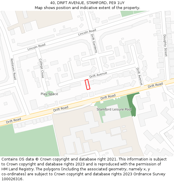 40, DRIFT AVENUE, STAMFORD, PE9 1UY: Location map and indicative extent of plot