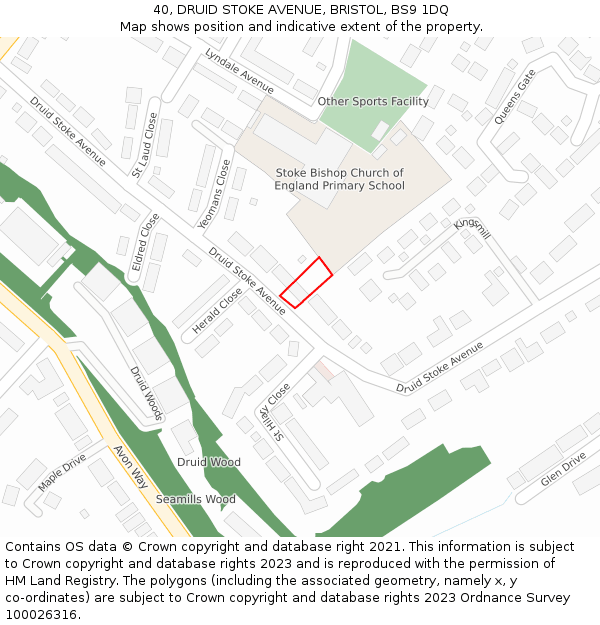 40, DRUID STOKE AVENUE, BRISTOL, BS9 1DQ: Location map and indicative extent of plot