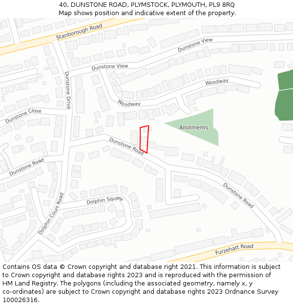 40, DUNSTONE ROAD, PLYMSTOCK, PLYMOUTH, PL9 8RQ: Location map and indicative extent of plot