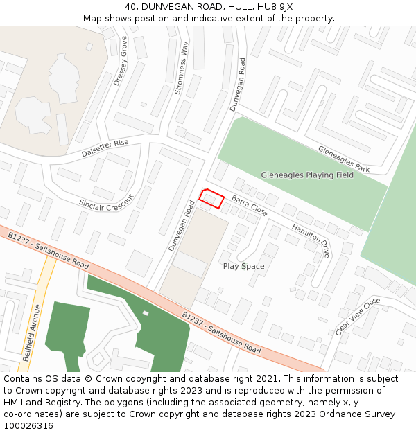 40, DUNVEGAN ROAD, HULL, HU8 9JX: Location map and indicative extent of plot