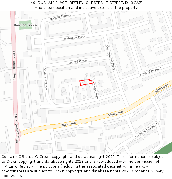 40, DURHAM PLACE, BIRTLEY, CHESTER LE STREET, DH3 2AZ: Location map and indicative extent of plot