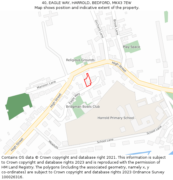 40, EAGLE WAY, HARROLD, BEDFORD, MK43 7EW: Location map and indicative extent of plot