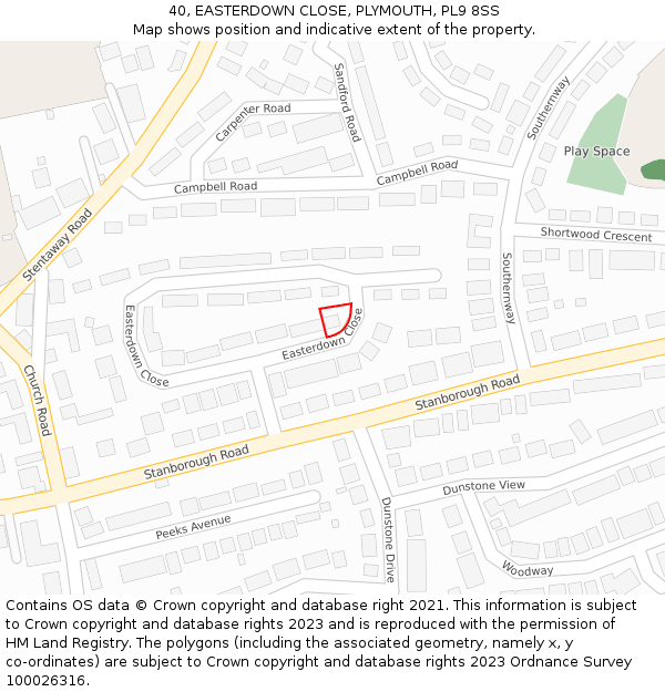 40, EASTERDOWN CLOSE, PLYMOUTH, PL9 8SS: Location map and indicative extent of plot