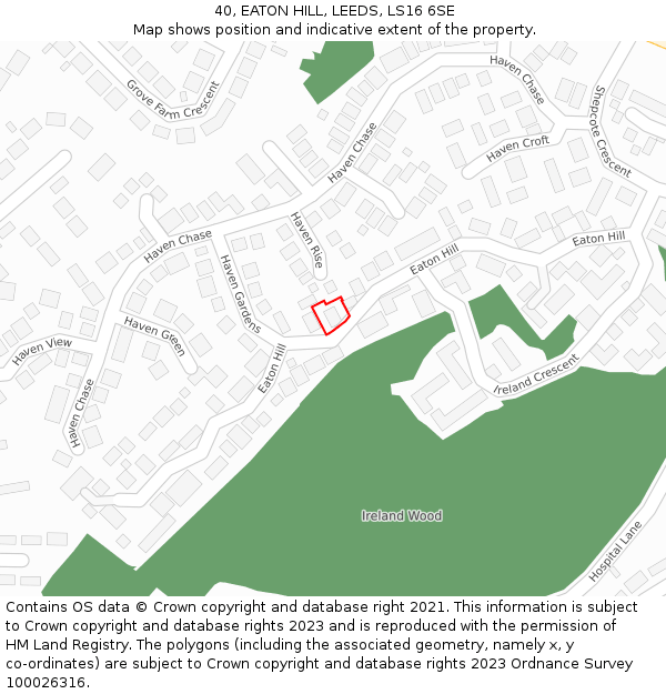 40, EATON HILL, LEEDS, LS16 6SE: Location map and indicative extent of plot