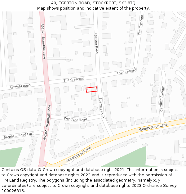 40, EGERTON ROAD, STOCKPORT, SK3 8TQ: Location map and indicative extent of plot