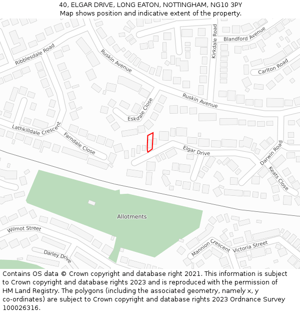 40, ELGAR DRIVE, LONG EATON, NOTTINGHAM, NG10 3PY: Location map and indicative extent of plot