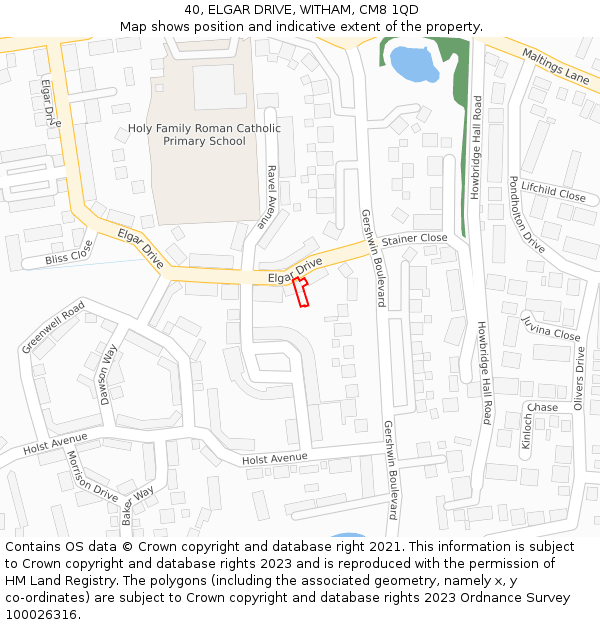 40, ELGAR DRIVE, WITHAM, CM8 1QD: Location map and indicative extent of plot