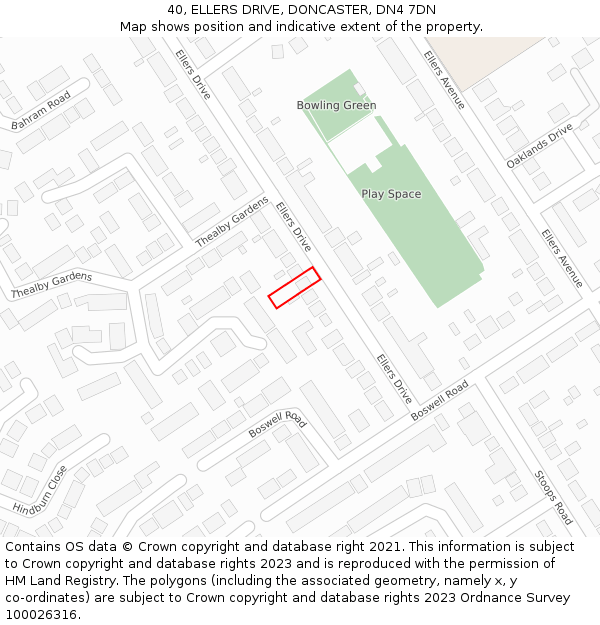 40, ELLERS DRIVE, DONCASTER, DN4 7DN: Location map and indicative extent of plot