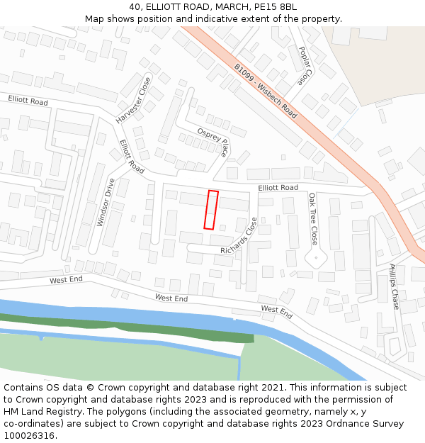 40, ELLIOTT ROAD, MARCH, PE15 8BL: Location map and indicative extent of plot