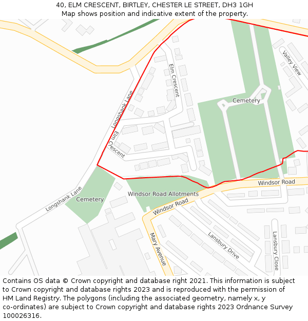 40, ELM CRESCENT, BIRTLEY, CHESTER LE STREET, DH3 1GH: Location map and indicative extent of plot