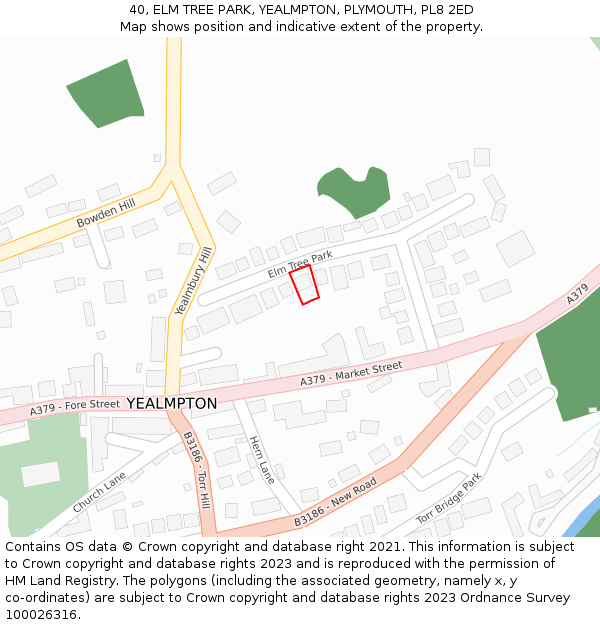 40, ELM TREE PARK, YEALMPTON, PLYMOUTH, PL8 2ED: Location map and indicative extent of plot