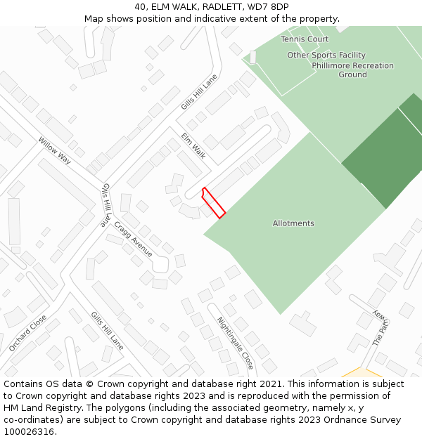 40, ELM WALK, RADLETT, WD7 8DP: Location map and indicative extent of plot
