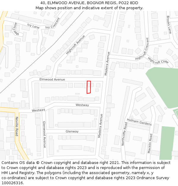 40, ELMWOOD AVENUE, BOGNOR REGIS, PO22 8DD: Location map and indicative extent of plot