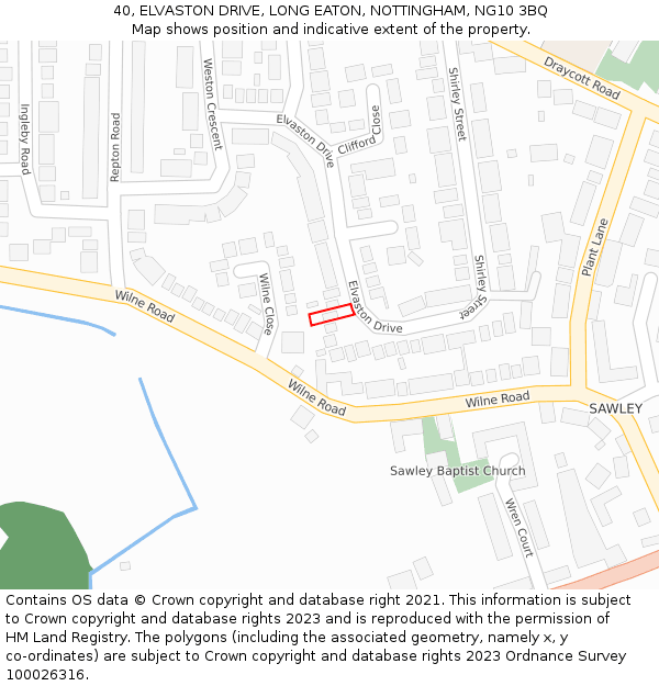 40, ELVASTON DRIVE, LONG EATON, NOTTINGHAM, NG10 3BQ: Location map and indicative extent of plot