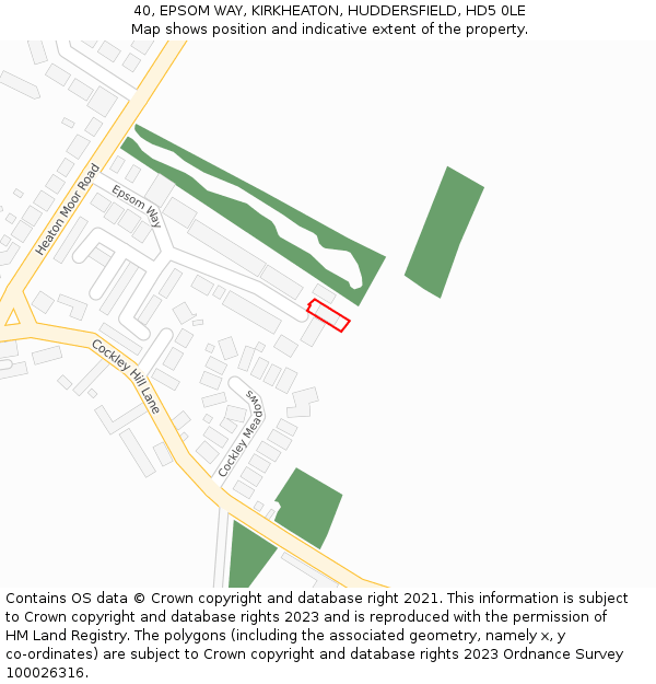 40, EPSOM WAY, KIRKHEATON, HUDDERSFIELD, HD5 0LE: Location map and indicative extent of plot