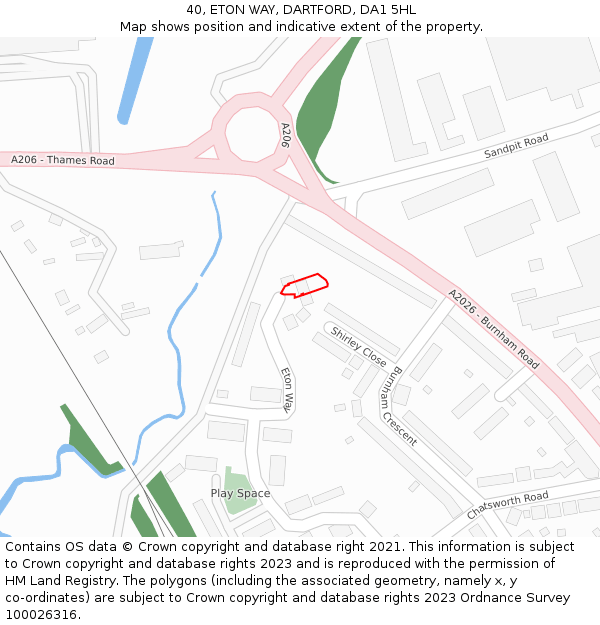 40, ETON WAY, DARTFORD, DA1 5HL: Location map and indicative extent of plot