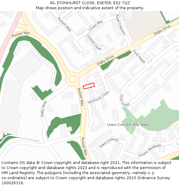 40, ETONHURST CLOSE, EXETER, EX2 7QZ: Location map and indicative extent of plot