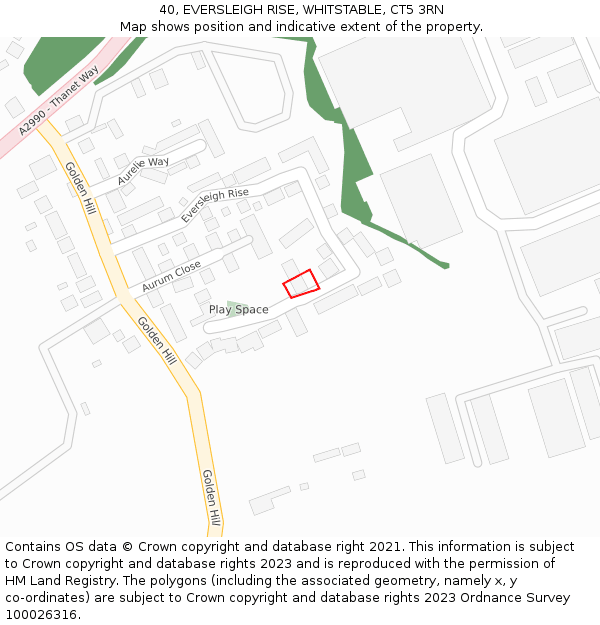 40, EVERSLEIGH RISE, WHITSTABLE, CT5 3RN: Location map and indicative extent of plot