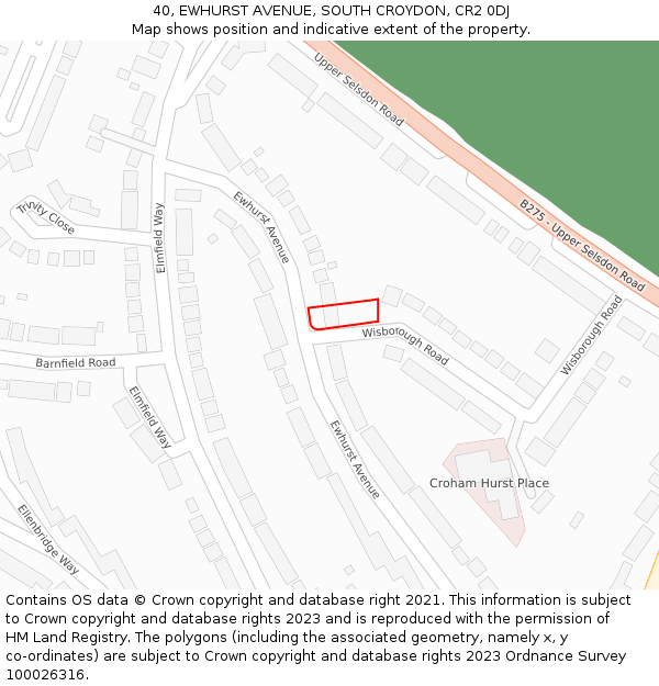 40, EWHURST AVENUE, SOUTH CROYDON, CR2 0DJ: Location map and indicative extent of plot
