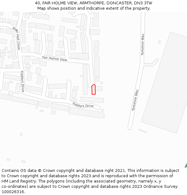 40, FAIR HOLME VIEW, ARMTHORPE, DONCASTER, DN3 3TW: Location map and indicative extent of plot