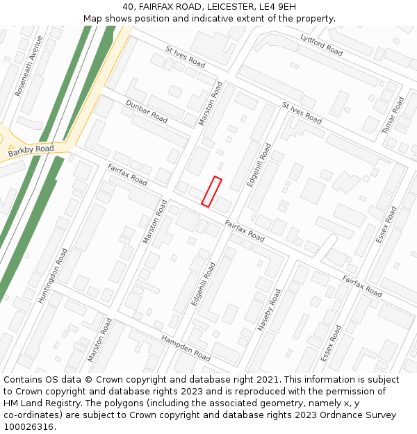 40, FAIRFAX ROAD, LEICESTER, LE4 9EH: Location map and indicative extent of plot