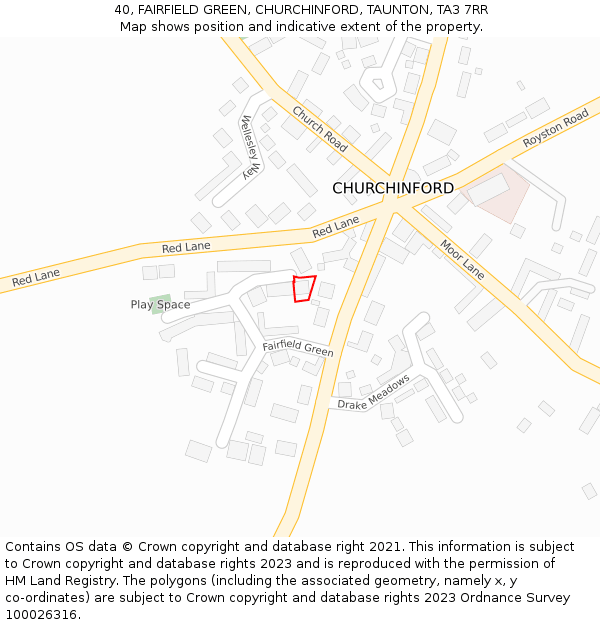 40, FAIRFIELD GREEN, CHURCHINFORD, TAUNTON, TA3 7RR: Location map and indicative extent of plot