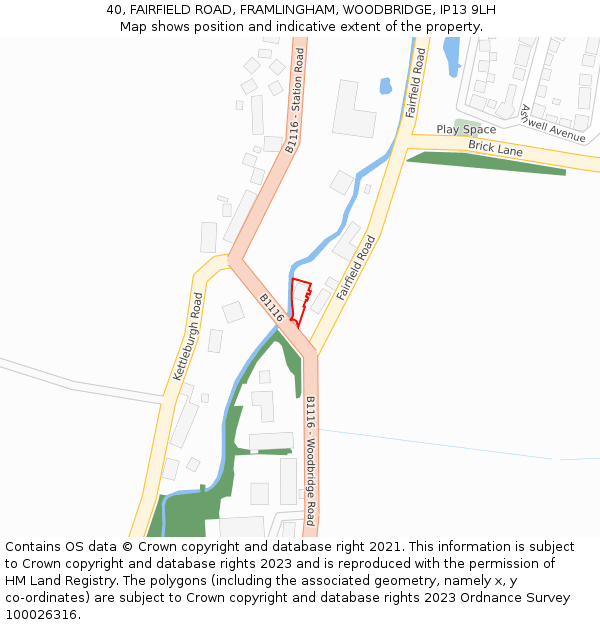 40, FAIRFIELD ROAD, FRAMLINGHAM, WOODBRIDGE, IP13 9LH: Location map and indicative extent of plot