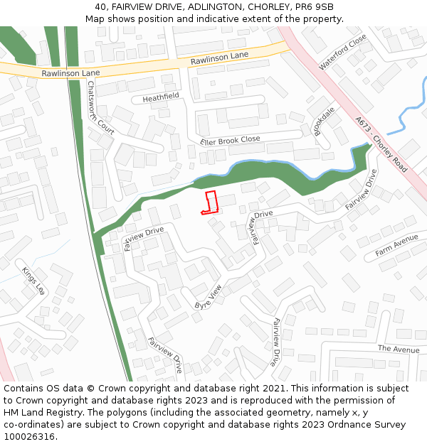 40, FAIRVIEW DRIVE, ADLINGTON, CHORLEY, PR6 9SB: Location map and indicative extent of plot