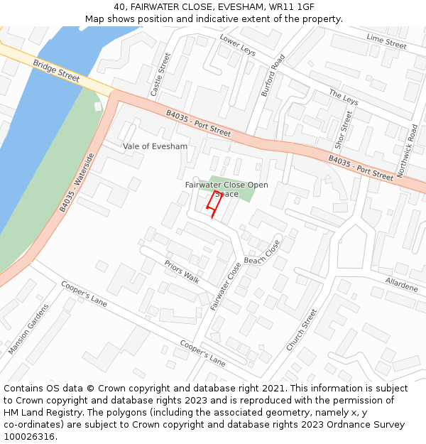 40, FAIRWATER CLOSE, EVESHAM, WR11 1GF: Location map and indicative extent of plot