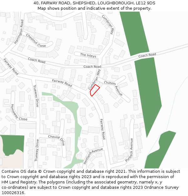 40, FAIRWAY ROAD, SHEPSHED, LOUGHBOROUGH, LE12 9DS: Location map and indicative extent of plot