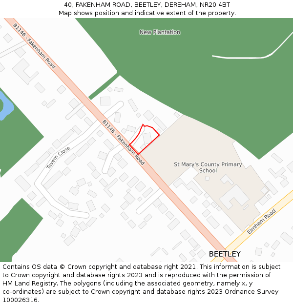 40, FAKENHAM ROAD, BEETLEY, DEREHAM, NR20 4BT: Location map and indicative extent of plot