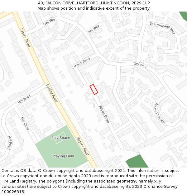 40, FALCON DRIVE, HARTFORD, HUNTINGDON, PE29 1LP: Location map and indicative extent of plot