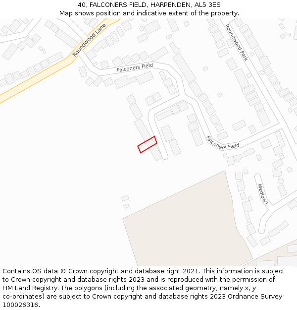 40, FALCONERS FIELD, HARPENDEN, AL5 3ES: Location map and indicative extent of plot