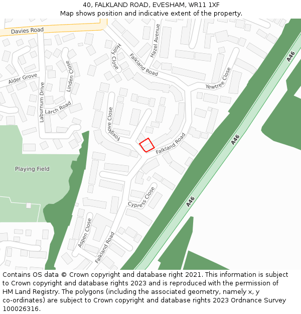40, FALKLAND ROAD, EVESHAM, WR11 1XF: Location map and indicative extent of plot