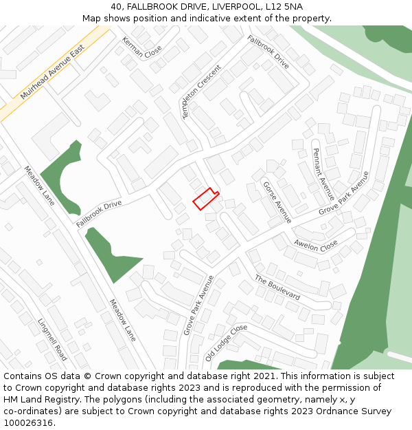 40, FALLBROOK DRIVE, LIVERPOOL, L12 5NA: Location map and indicative extent of plot