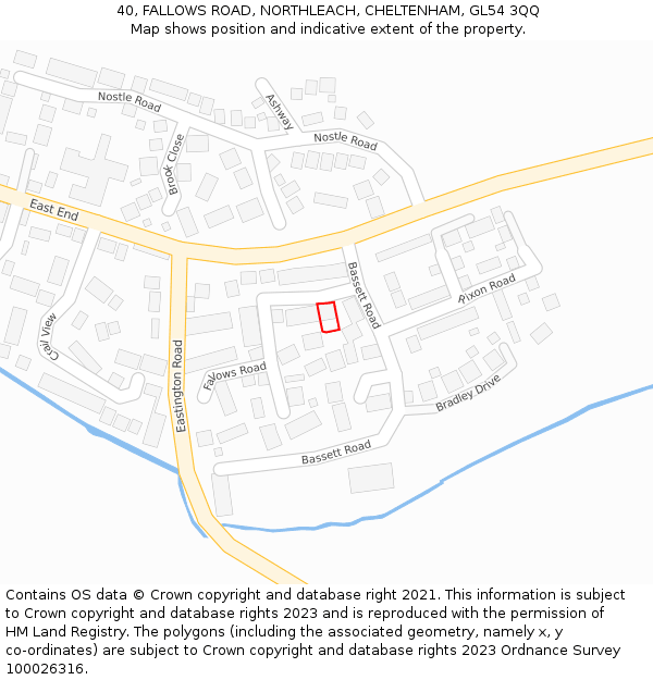 40, FALLOWS ROAD, NORTHLEACH, CHELTENHAM, GL54 3QQ: Location map and indicative extent of plot