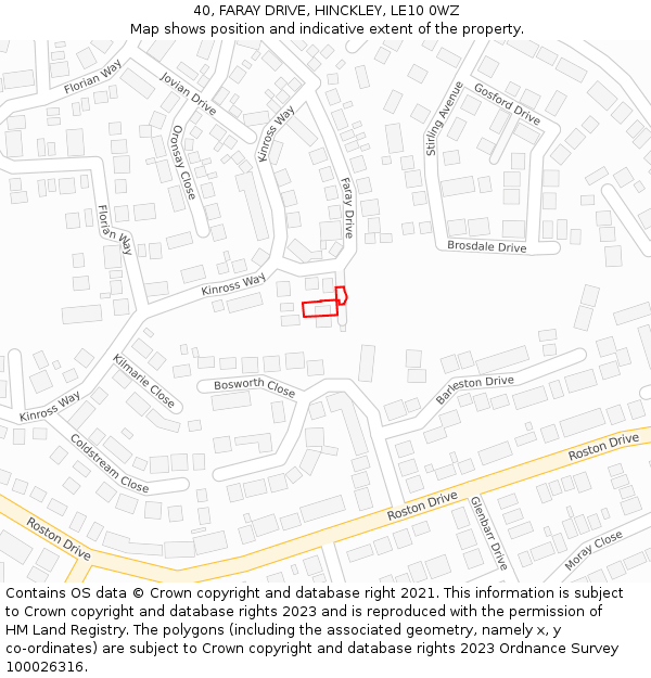 40, FARAY DRIVE, HINCKLEY, LE10 0WZ: Location map and indicative extent of plot
