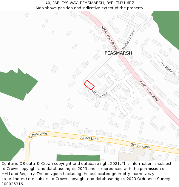 40, FARLEYS WAY, PEASMARSH, RYE, TN31 6PZ: Location map and indicative extent of plot