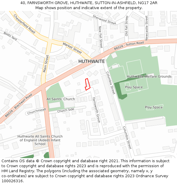 40, FARNSWORTH GROVE, HUTHWAITE, SUTTON-IN-ASHFIELD, NG17 2AR: Location map and indicative extent of plot