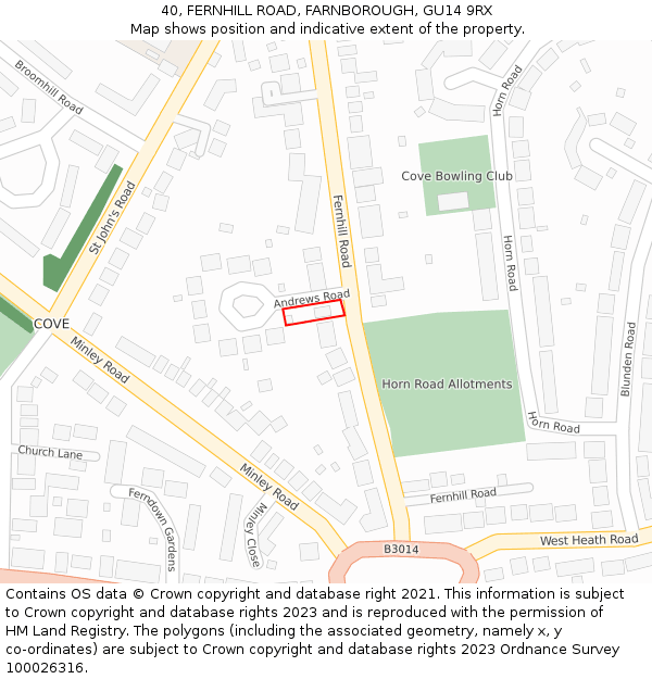 40, FERNHILL ROAD, FARNBOROUGH, GU14 9RX: Location map and indicative extent of plot