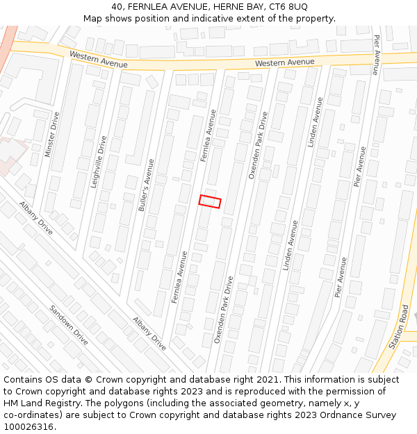 40, FERNLEA AVENUE, HERNE BAY, CT6 8UQ: Location map and indicative extent of plot