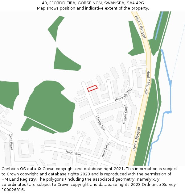 40, FFORDD EIRA, GORSEINON, SWANSEA, SA4 4PG: Location map and indicative extent of plot