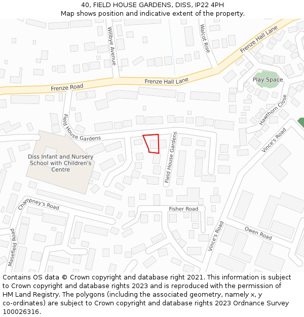 40, FIELD HOUSE GARDENS, DISS, IP22 4PH: Location map and indicative extent of plot