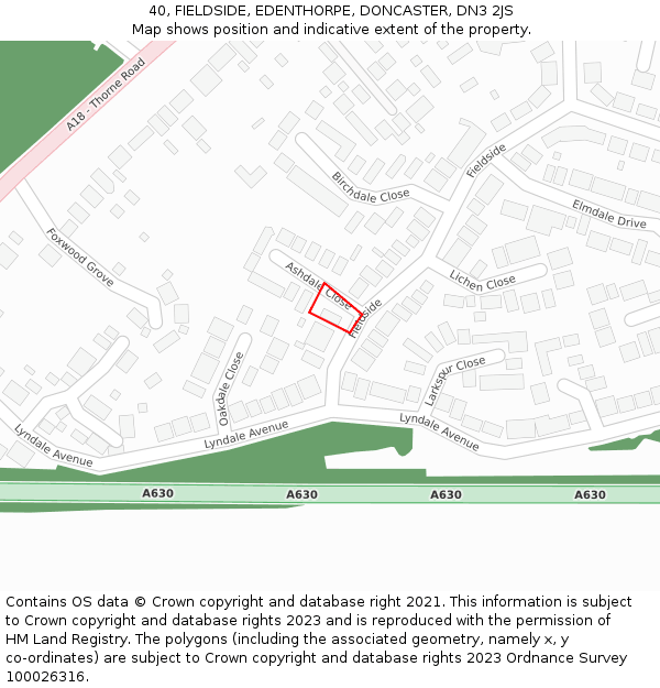 40, FIELDSIDE, EDENTHORPE, DONCASTER, DN3 2JS: Location map and indicative extent of plot