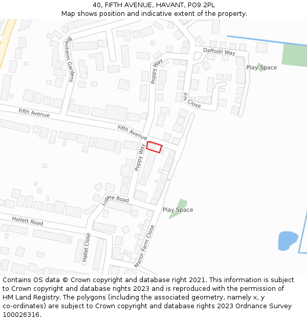 40, FIFTH AVENUE, HAVANT, PO9 2PL: Location map and indicative extent of plot